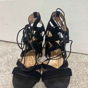 Sam Edelman Yardley Lace-Up Sandal Heel W 6.5 Black Women